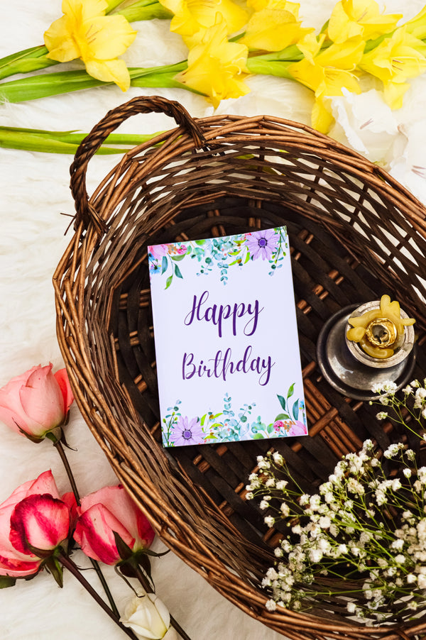 Floral Elegance – Happy Birthday Card Purple